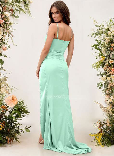 Cowl Neck Sleeveless Sweep Train Charmeuse Bridesmaid Dresses With
