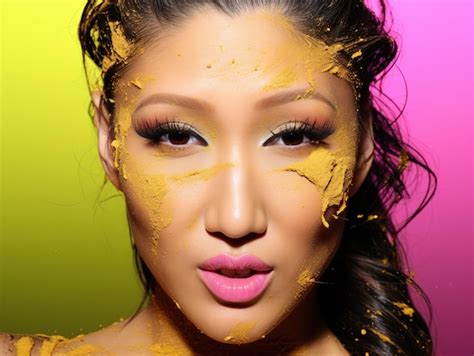 Premium AI Image | Asian with paint smudges Beauty woman makeup close ...