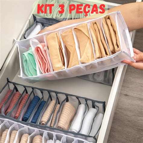 Organizador De Gavetas Roupas Intimas - Kit 3 Caixa Organizadora Organizador De Roupas Intimas Divisor Dobrável ...