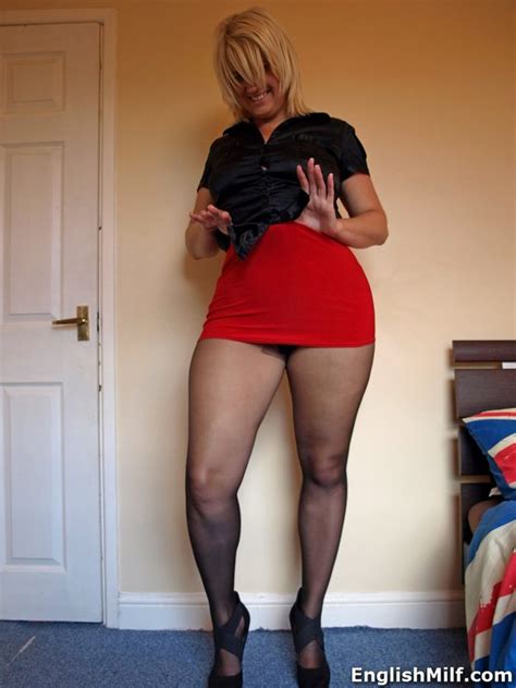 Hot mature fatty Daniella English in black pantyhose flaunting her big