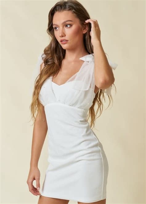Pearl Detail White Dress - Cousin Couture