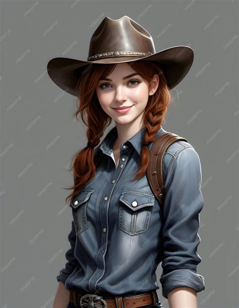 Premium AI Image | Portrait of a beautiful young redhead cowgirl on