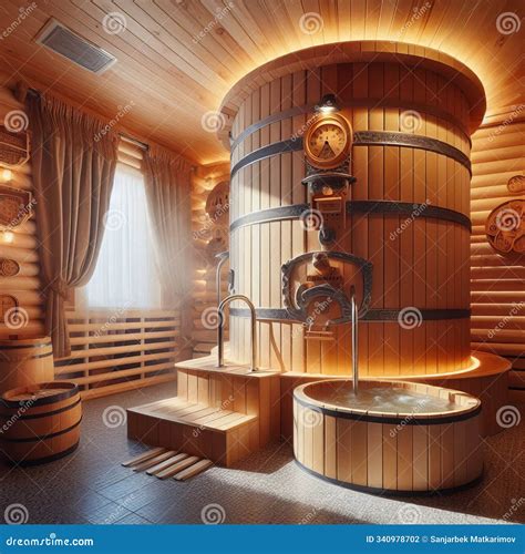 Russian Banya with Cold Dip Tank Traditional Russian Steam Bath Stock