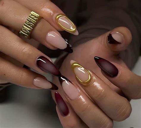 gold  burgundy almond nails maroon nails almond maroon  gold