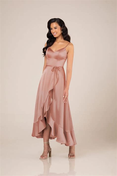 Tea-Length Spaghetti Strap Bridesmaid Dress with Soft V-Neckline