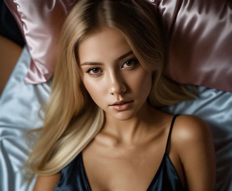 Lexica - Stunning blond young petite tween. Black silk pyjamas. Very