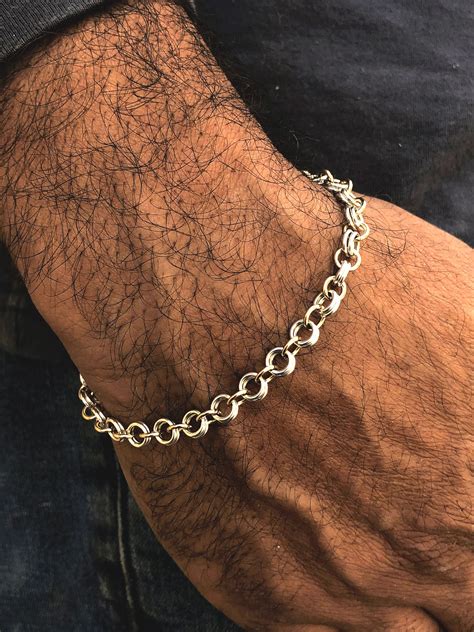 Men's Sterling Silver Chain Bracelet Silver and Goldfield - Etsy