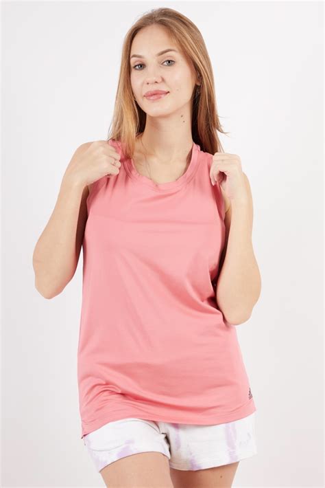 adidas women sport fit  neck sleeveless brand logo tank pink