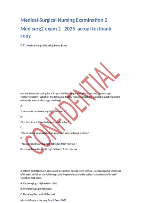 Medical-Surgical Nursing Examination 2 Med surg2 exam 2 2025 actual