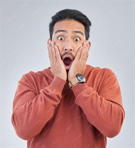 Premium Photo | Surprise shock face and portrait of man on white