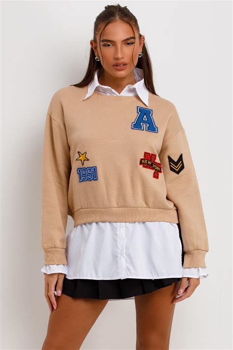 Women's Spring Jumper Shirt With New York Slogan Beige New Season ...