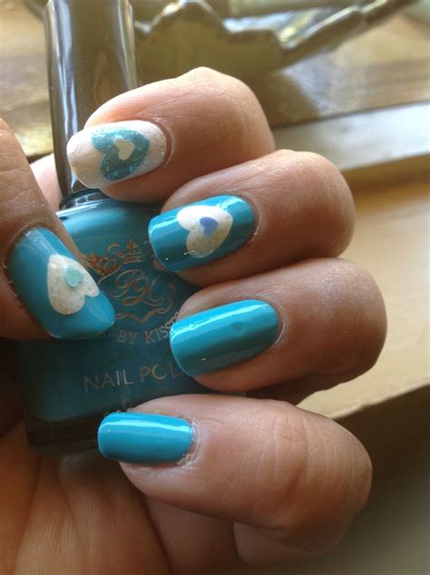 Blue hearts | Heart nails, Long acrylic nails coffin, Blue gel nails