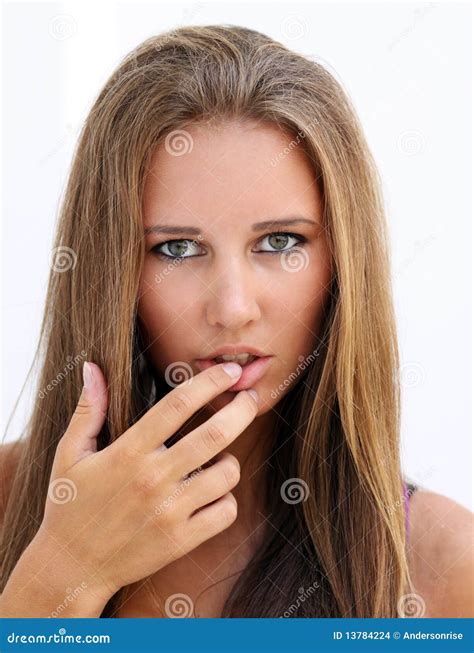 Female Face with Finger in Mouth Stock Photo - Image of fingers, clear