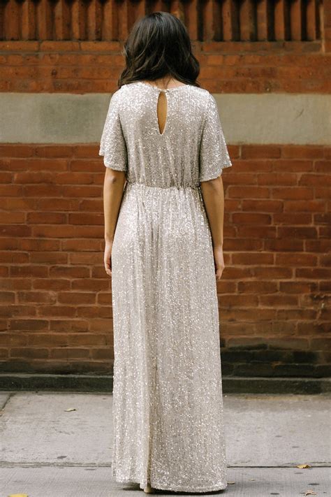 Silver Sequin Maxi Dress - Celia - Morning Lavender Online Boutique