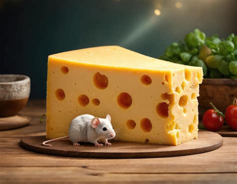 Premium Photo | Little mouse and cheese on a wooden table