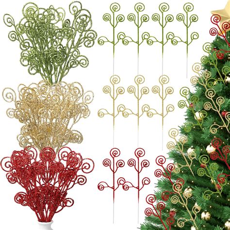 Amazon.com: Lyrow 36 Pcs 12" Glitter Christmas Tree Picks Decoration