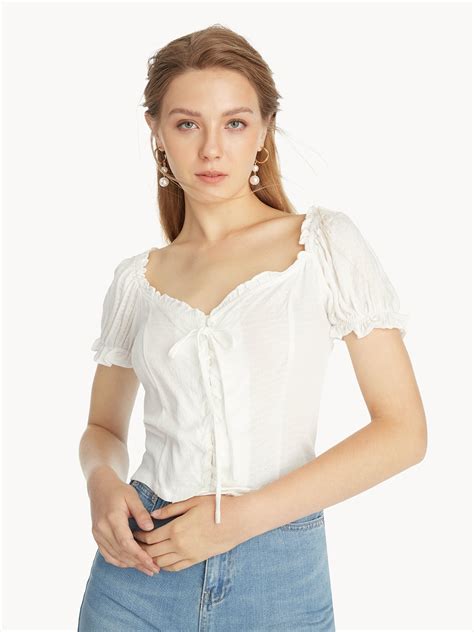 Frill Corset Style Blouse - White - Pomelo Fashion