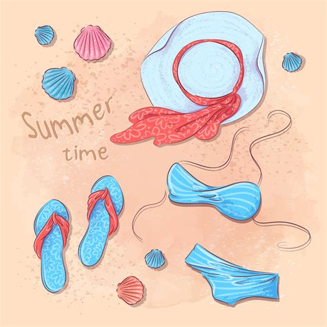 Poster beach accessories on the sand. Vector illustration 535514 Vector
