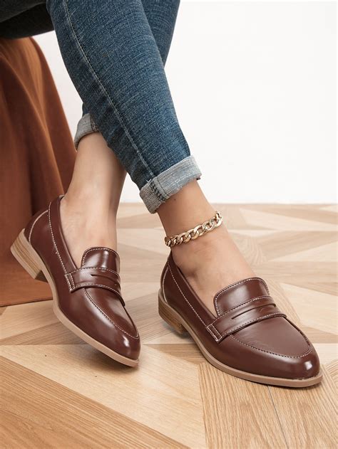 stitch detail flat penny loafers womens penny loafers leather