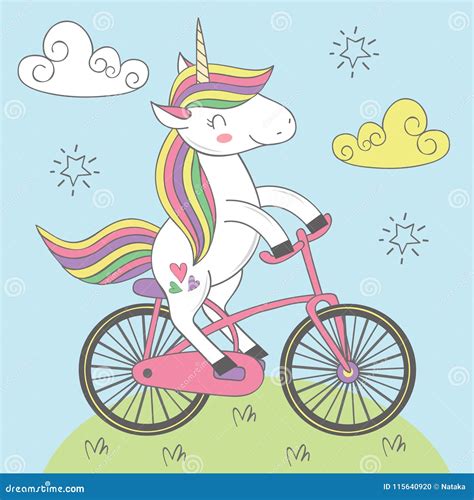 Magic Unicorn Rides Bicycle Stock Vector - Illustration of cloud ...