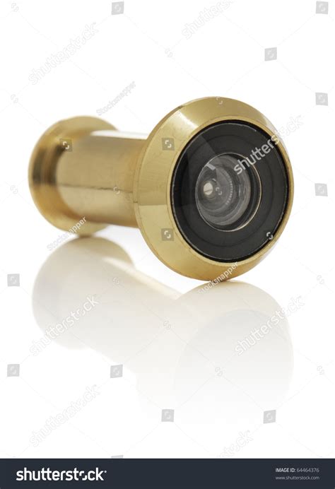 A Door Viewer Doorscope Peeping Hole Isolated On White With Reflection ...