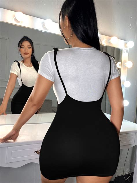 Купить Платья SHEIN SXY Платье на подтяжках без футболки SHEIN, цвет ...
