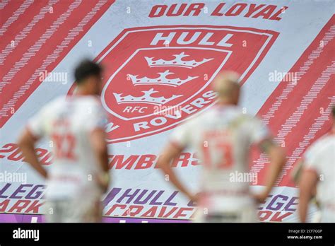 Hull Kingston Rovers players in front of flag Stock Photo - Alamy