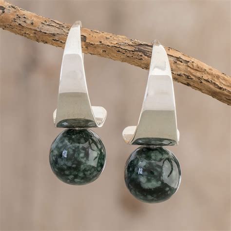 Modern Jade Half-Hoop Earrings from Guatemala - Mystic Jade | NOVICA