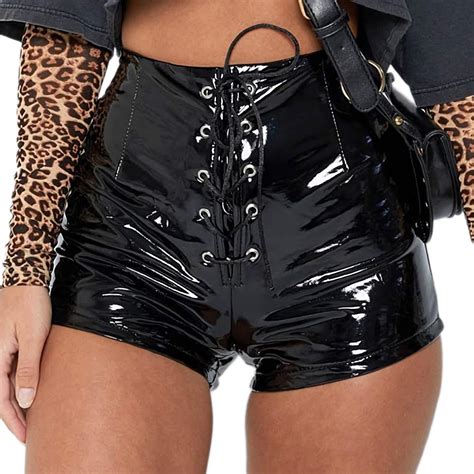 ALERDON Women's Sexy PU Leather Lace up High Waisted Booty Hot Shorts