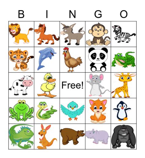Animals Bingo Card
