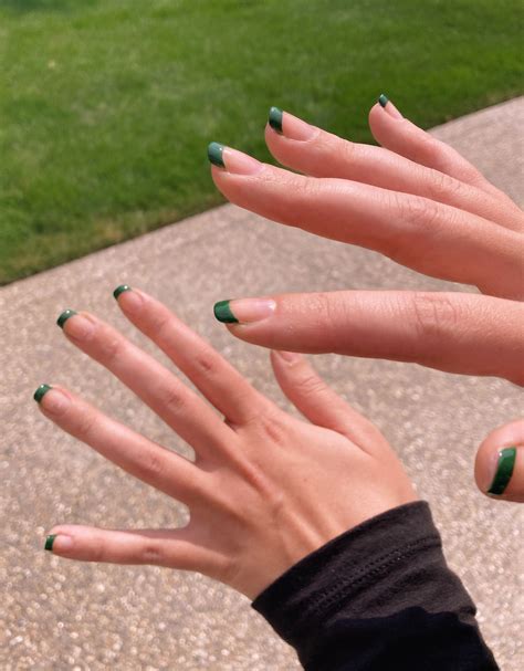 Green French Tips | Gel nails french, French tip gel nails, Simple gel ...