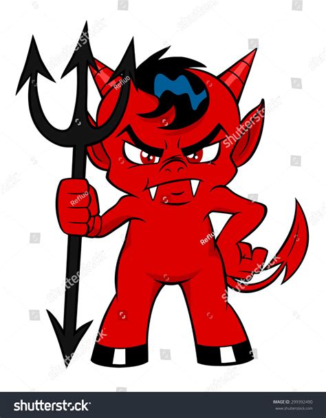 Little Red Demon Black Pitchfork Isolated Stock Vector 299392490