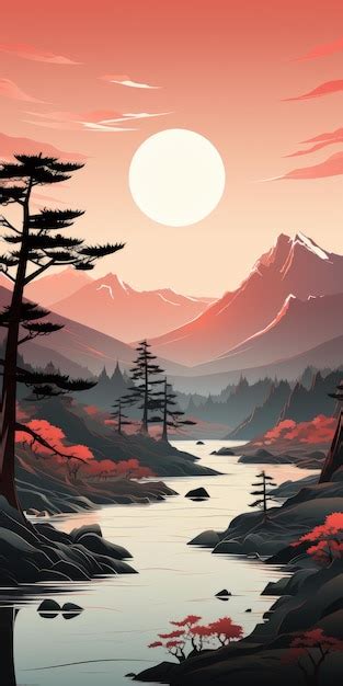 Premium Photo | Tranquil Bay Minimalistic Art Style Illustration For Mobile Wallpaper