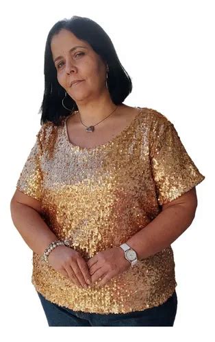 Blusa De Paete Dourado - Blusa De Paete Dourada Plus Size Com Mangas E Elastano | Parcelamento ...