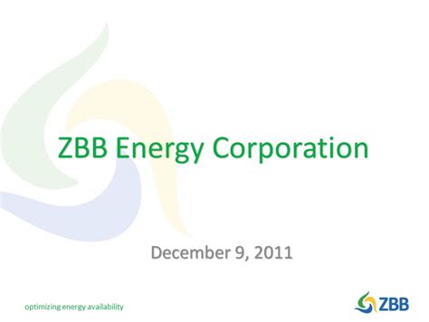 zbb energy corporation december   optimizing energy availability