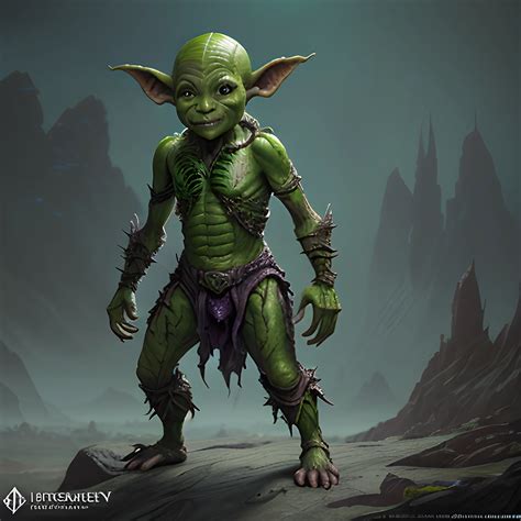 short goblin, green goblin, goblin warrior, full body view, high