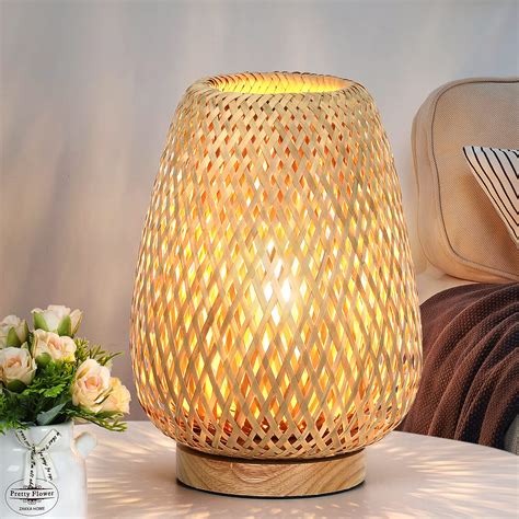 Rattan Table Lamp, Stepless Dimmable Small Beside Lamp, Vintage Wicker