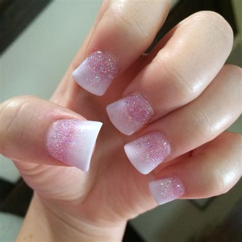 favorite nails  ombre pink glitter  flared white