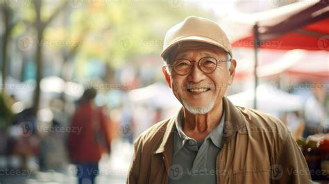 Asian old man visiting a street market in the streets of Asia