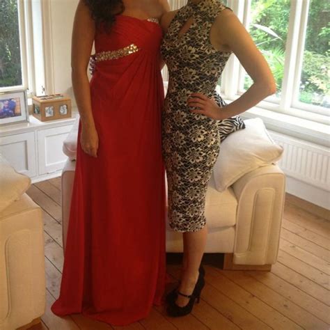 Gorgeous red ball dress with silver jewels detailing... - Depop