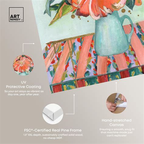 Everly Quinn Peach Floral Canvas Summer Themed Retro Prints by Everly