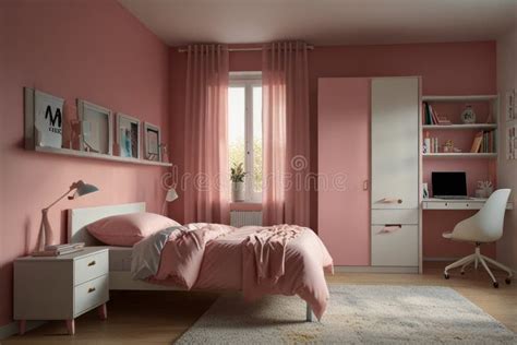 minimal bedroom idea  teenage girl  pink stock illustration
