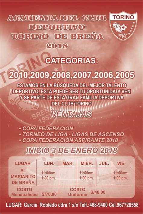 Club Deportivo Torino De Breña - A TODOS LOS PADRES DE FAMILIA