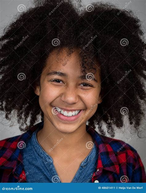 Mixed Race Girl with Afro Hair Style Laughing Stock Image - Image of