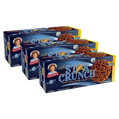 Little Debbie Star Crunch Cosmic Snacks, 3 Boxes, 36 Wrapped Cookies