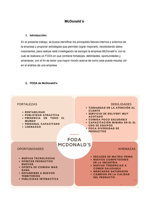 Matriz FODA semena 6 - copia - McDonald ́s Introducción: En el presente ...