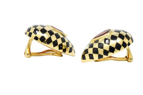 Angela Cummings 3.00 Carat Rubellite Enamel and 18 Karat Gold Ear-Clips