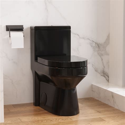 DeerValley Compact Toilets, Glossy Black One-Piece Toilet With High