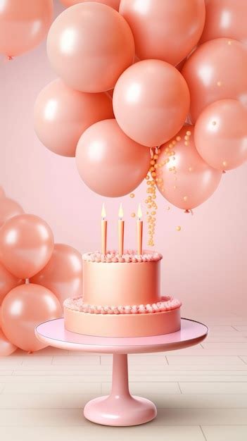 Premium AI Image | A pink cake with a bunch of balloons on it