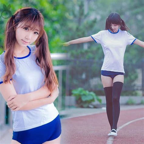 Cosplay Japanese Anime student Gym suit Blue briefs +tops/inner pants ...